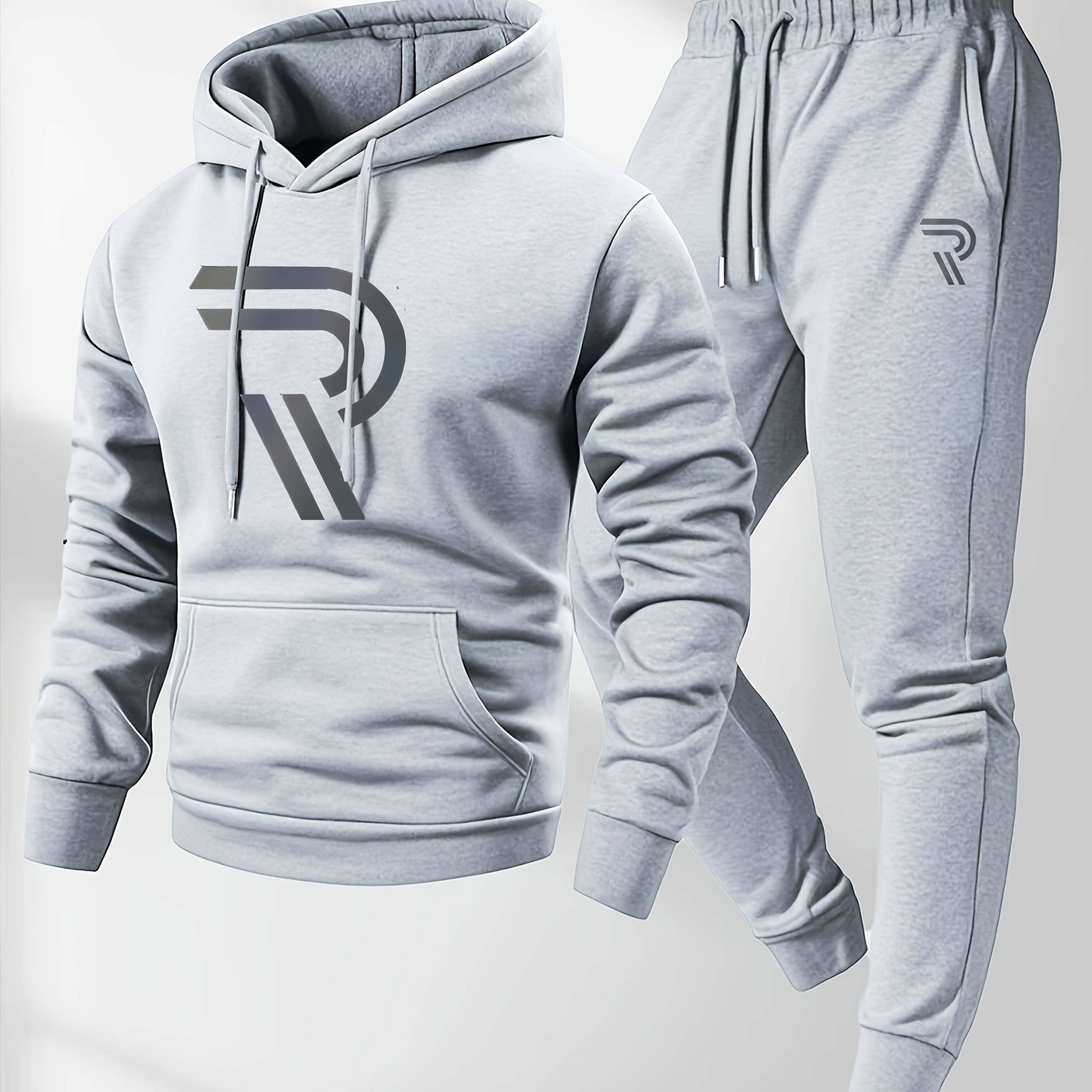 Knudsen | Ensemble de survêtement homme : sweat à capuche et pantalon – Logo « R », style décontracté, automne/hiver