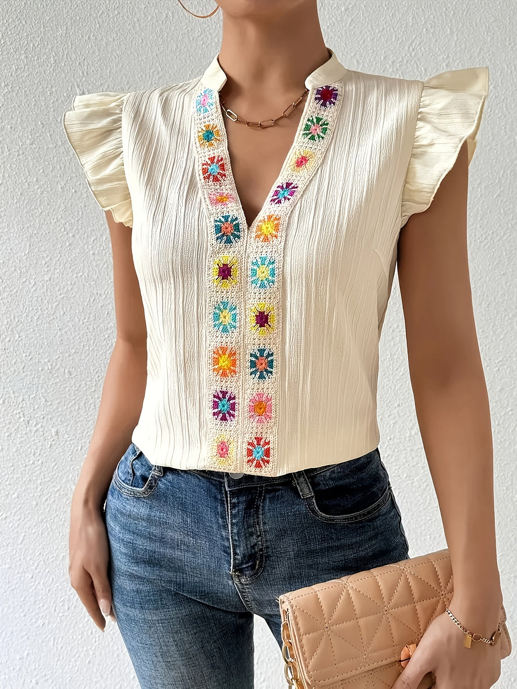 Ondine | Damesblouse met gerimpelde revers – Elegant overhemd in patchworkstijl