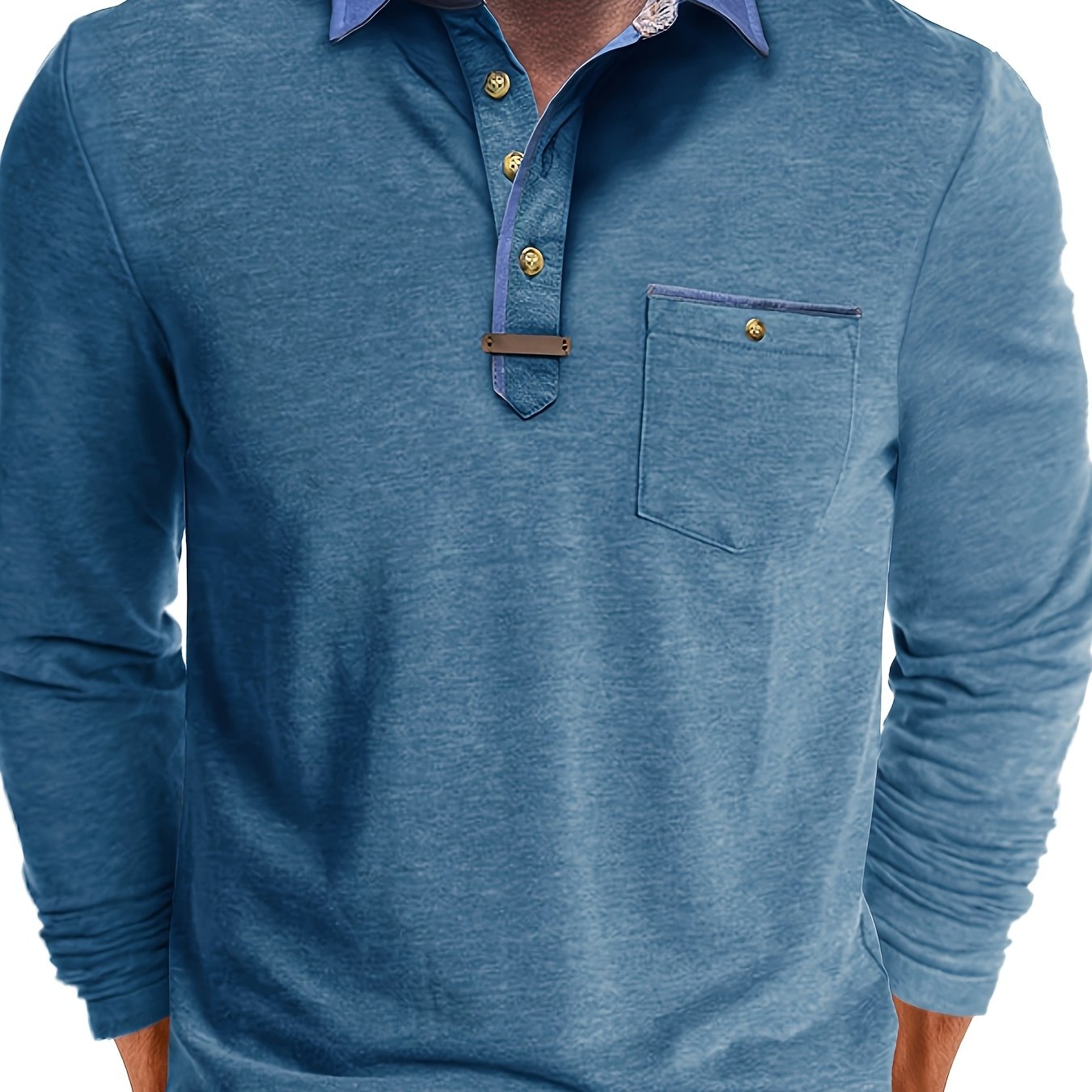 Paulo | Langärmliges Herren-Poloshirt – Lässiges Henley-Shirt mit farblich abgesetztem Kragen und Brusttasche