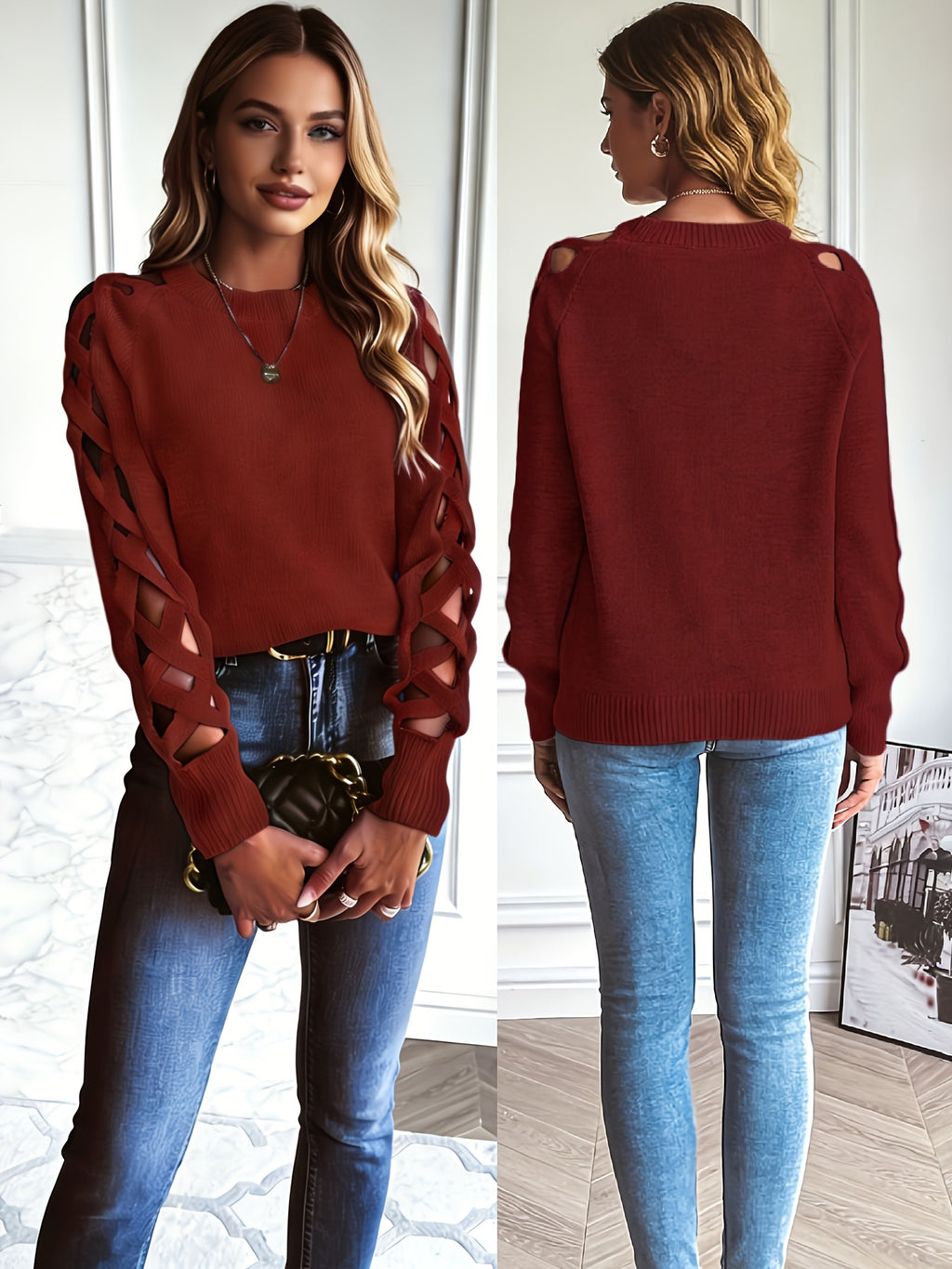 Ardelle | Dames Effen Pullover met Opengewerkte Mouwen – Lichtgewicht Gebreide Top