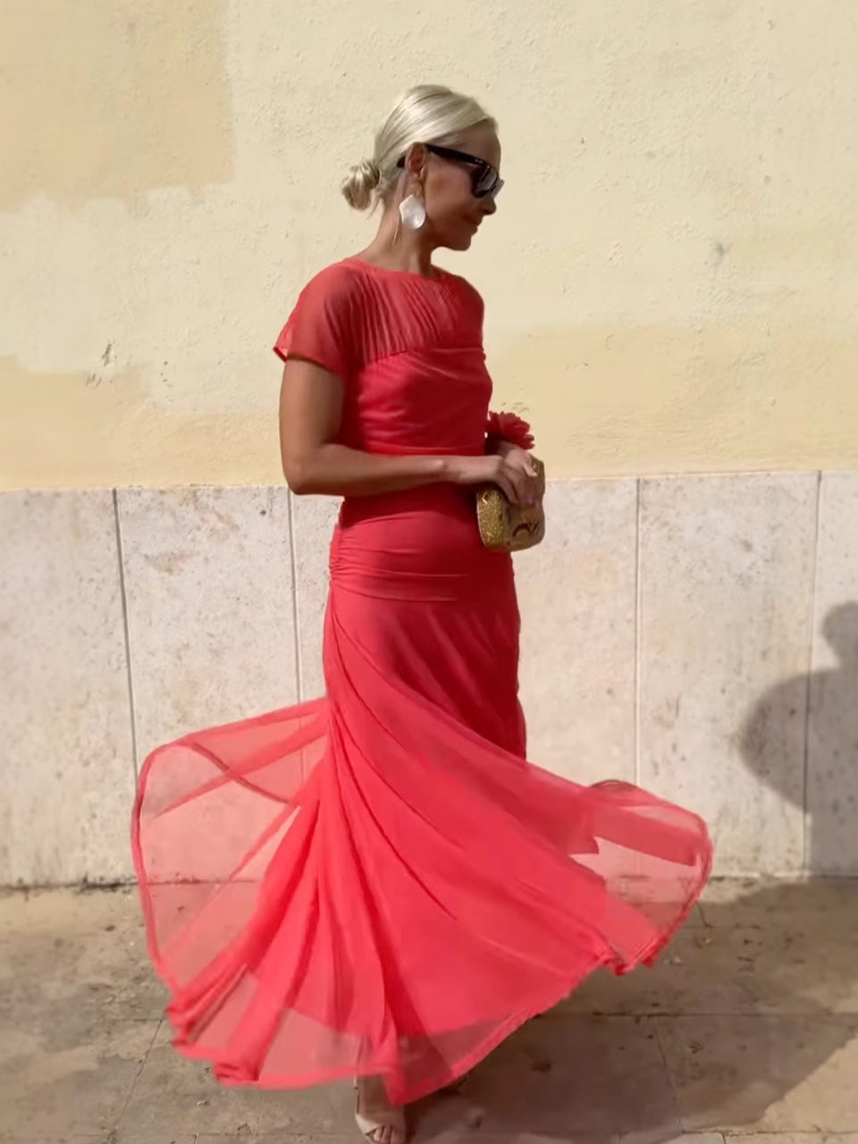 Vaelissey | Chiffonjurk voor dames – Elegante midi-jurk met ronde hals