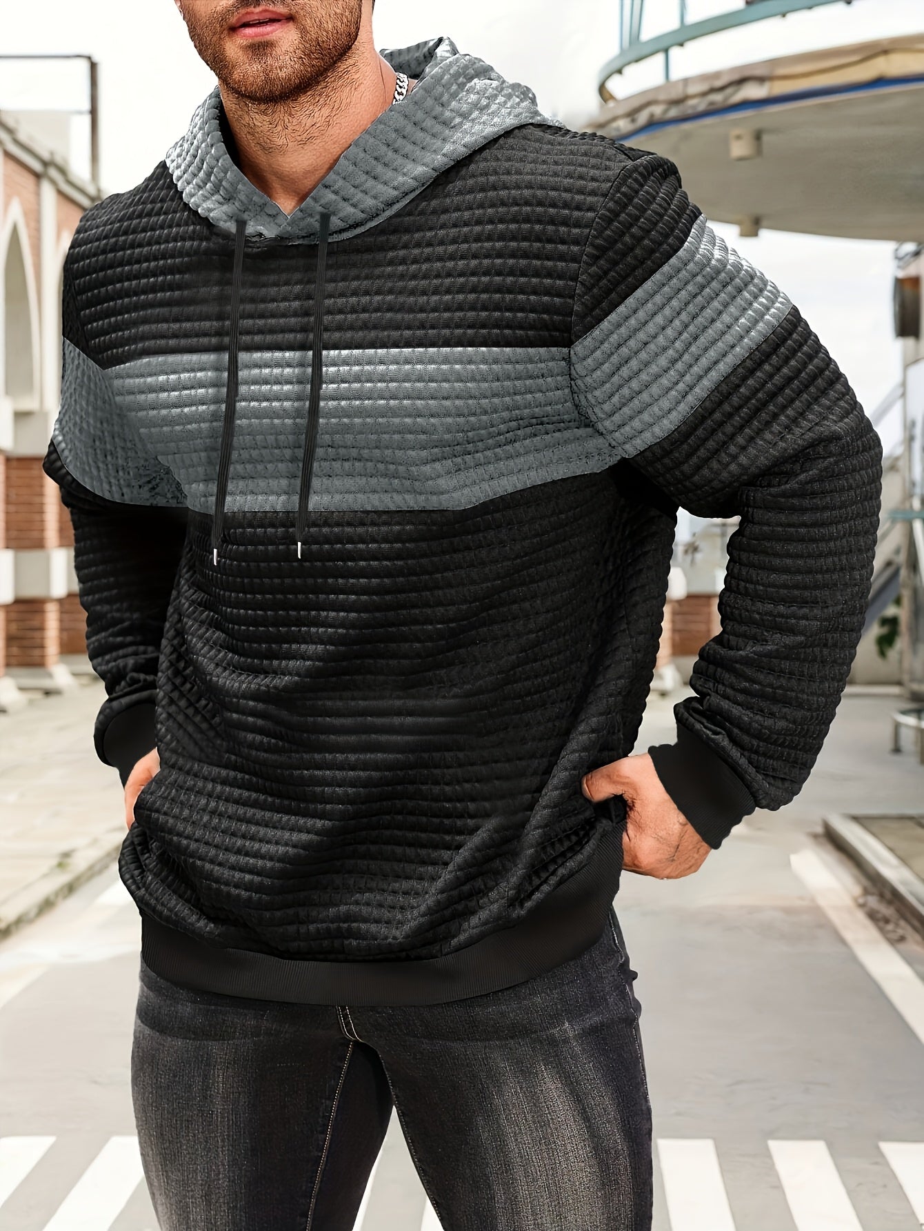 Sylas | Heren hoodiesweater met kleurblokken, casual pullover, trendy streetwear