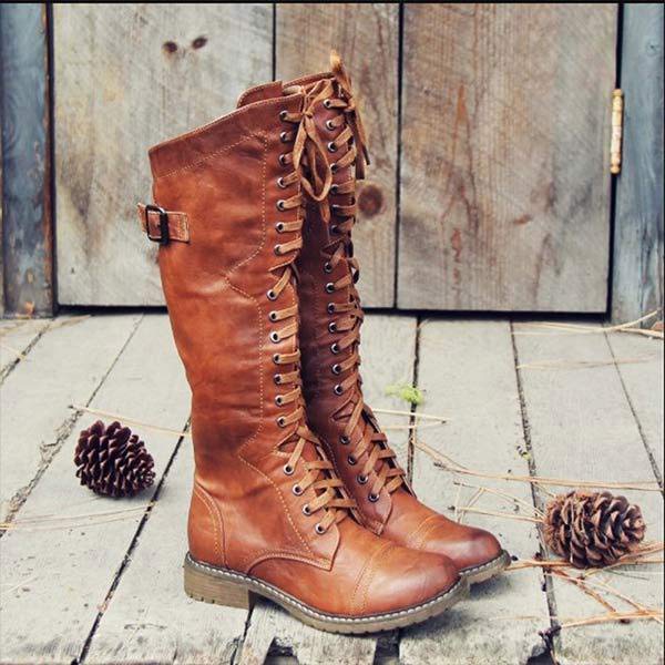 Naima | Bottes hautes pour femmes en cuir vintage - à lacets, confort orthopédique