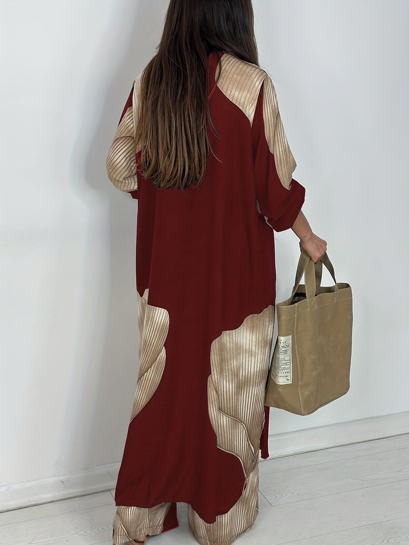 Eloria | Dames 2-delige set met print: blouse met lange mouwen en knoopsluiting & losse broek, casual lounge outfit