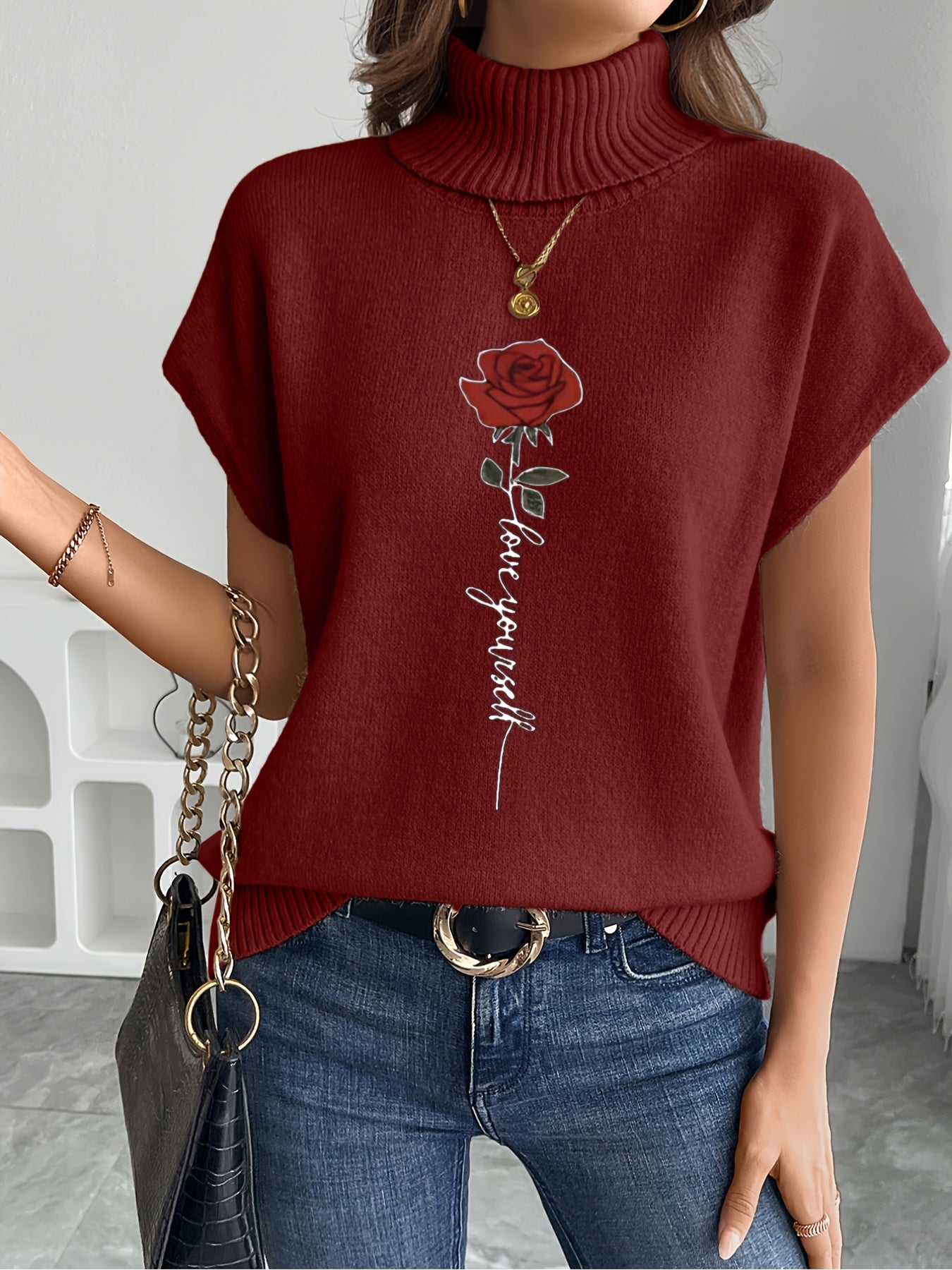 Ienira | Trendy Dames Mouwloos Gebreid Vest met Rozenprint – Losvallende Zomerse Casual Top