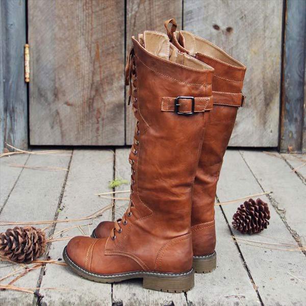 Naima | Bottes hautes pour femmes en cuir vintage - à lacets, confort orthopédique