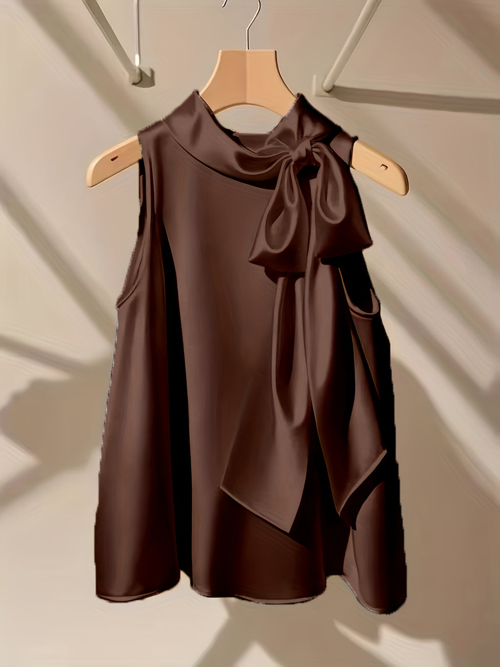 Azae | Mouwloze damesblouse met strik, elegant, effen, ronde hals