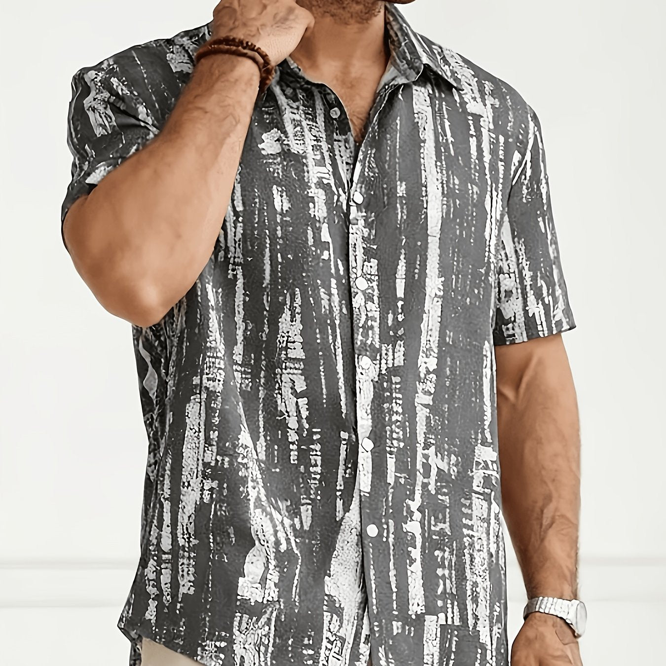 Axion | Heren Tie-Dye Shirt met Korte Mouwen – Ademend, Knopen aan de Voorzijde