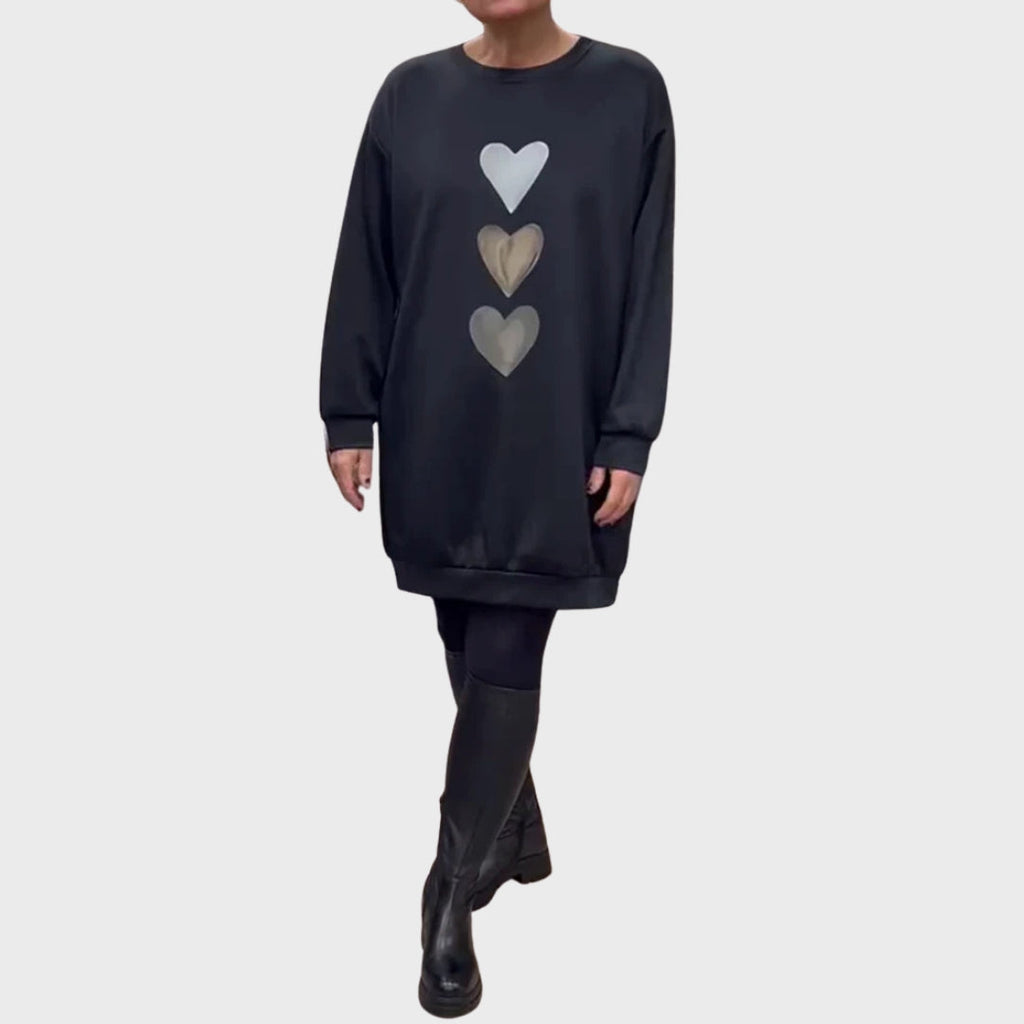 Baukje | Pull long à imprimé cœur, pull décontracté et confortable, haut d'hiver tendance