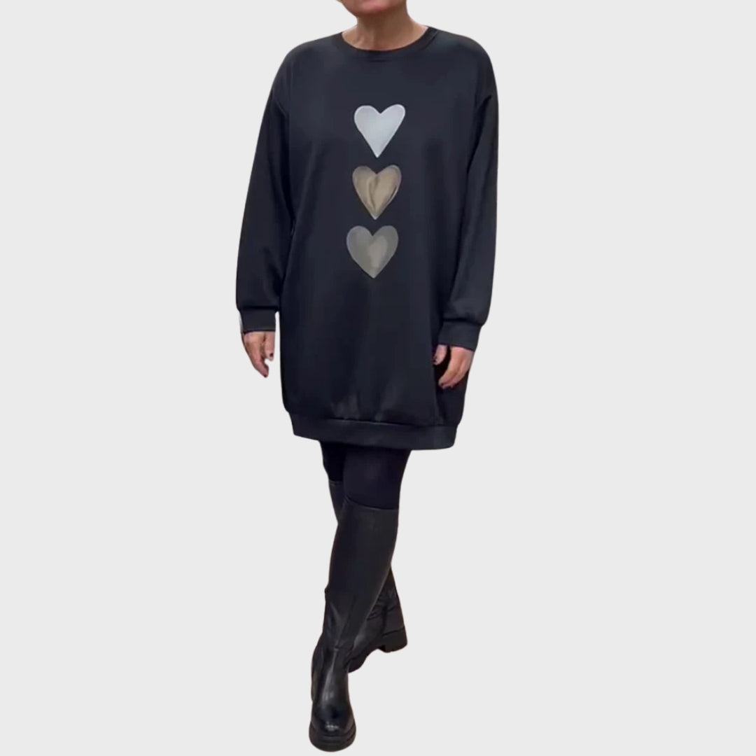 Baukje | Pull long à imprimé cœur, pull décontracté et confortable, haut d'hiver tendance