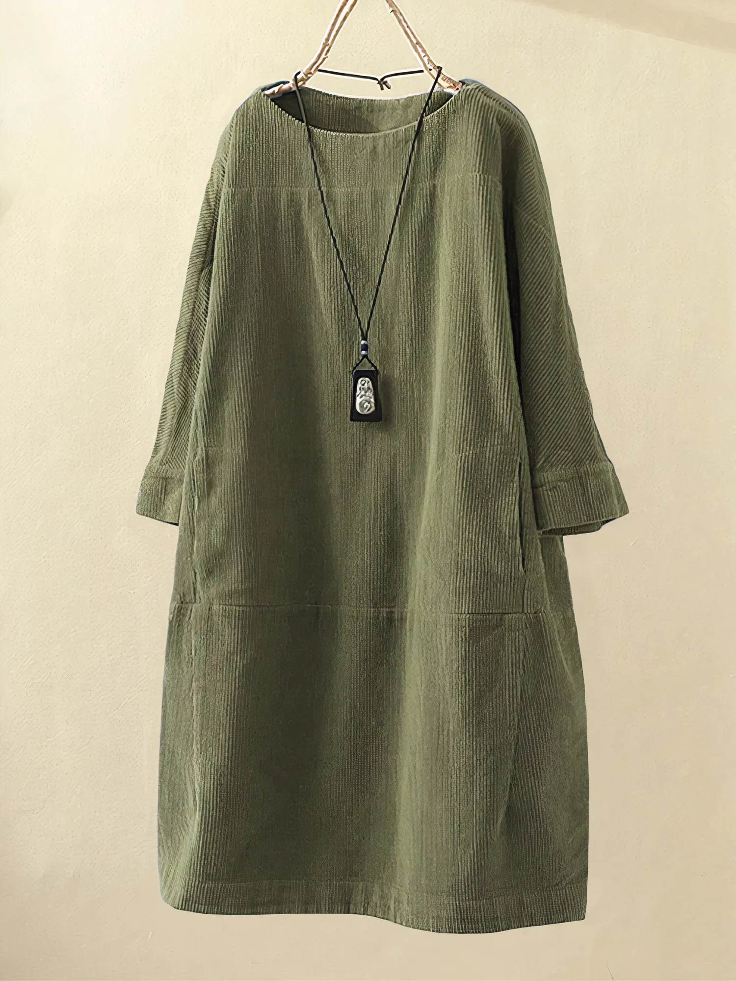 Iona | Dames corduroy jurk – Midi overhemdjurk met lange mouwen