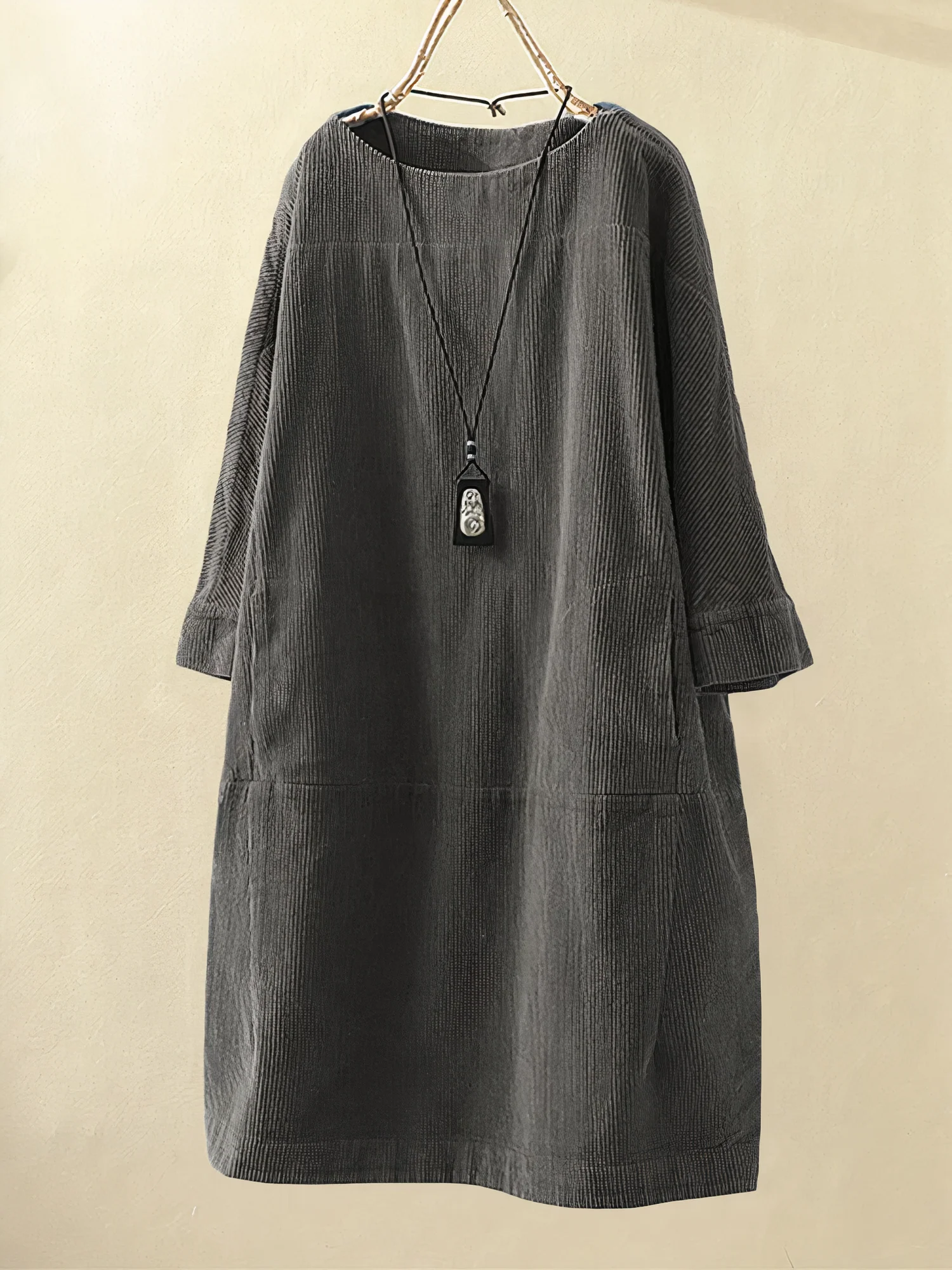 Iona | Dames corduroy jurk – Midi overhemdjurk met lange mouwen