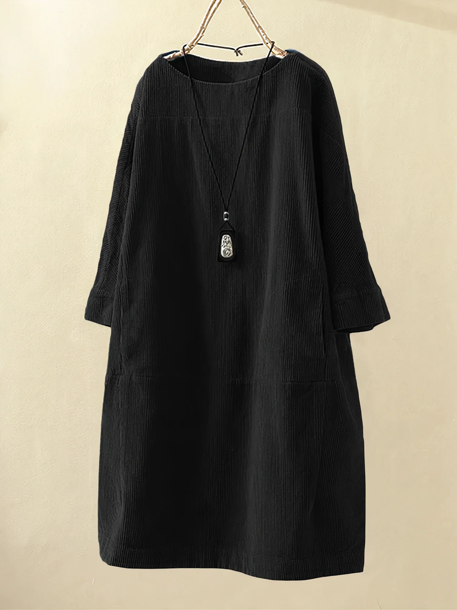 Iona | Dames corduroy jurk – Midi overhemdjurk met lange mouwen