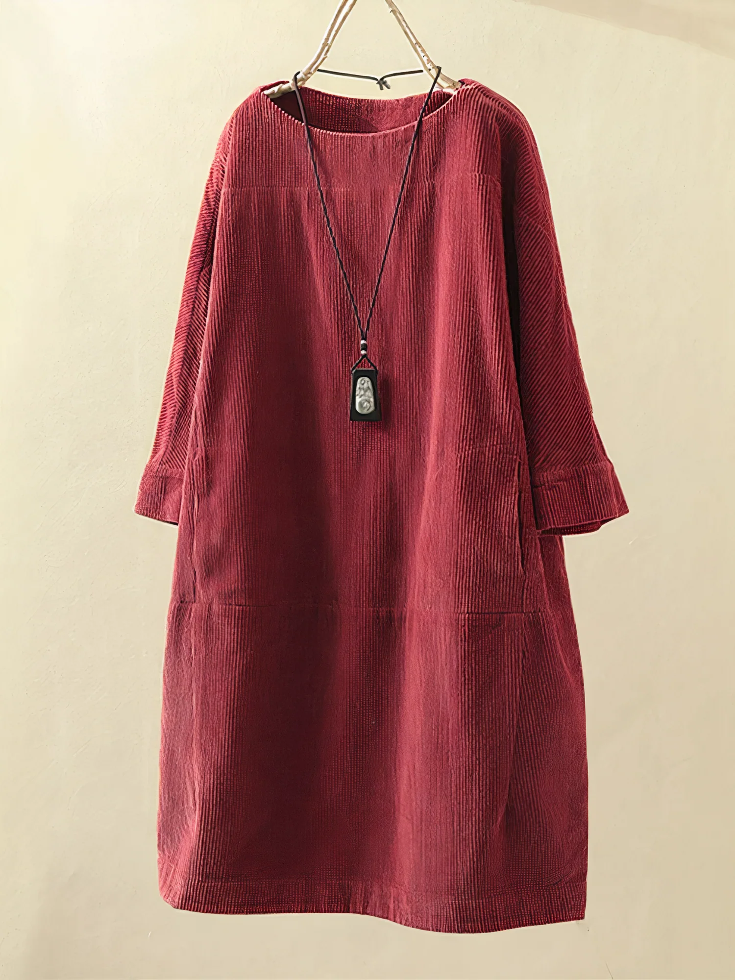 Iona | Dames corduroy jurk – Midi overhemdjurk met lange mouwen