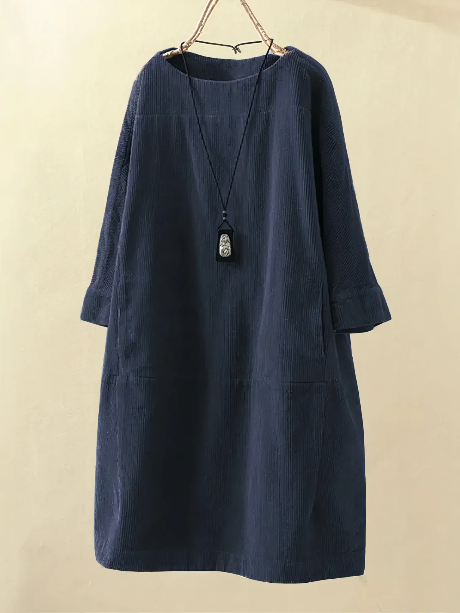 Iona | Dames corduroy jurk – Midi overhemdjurk met lange mouwen