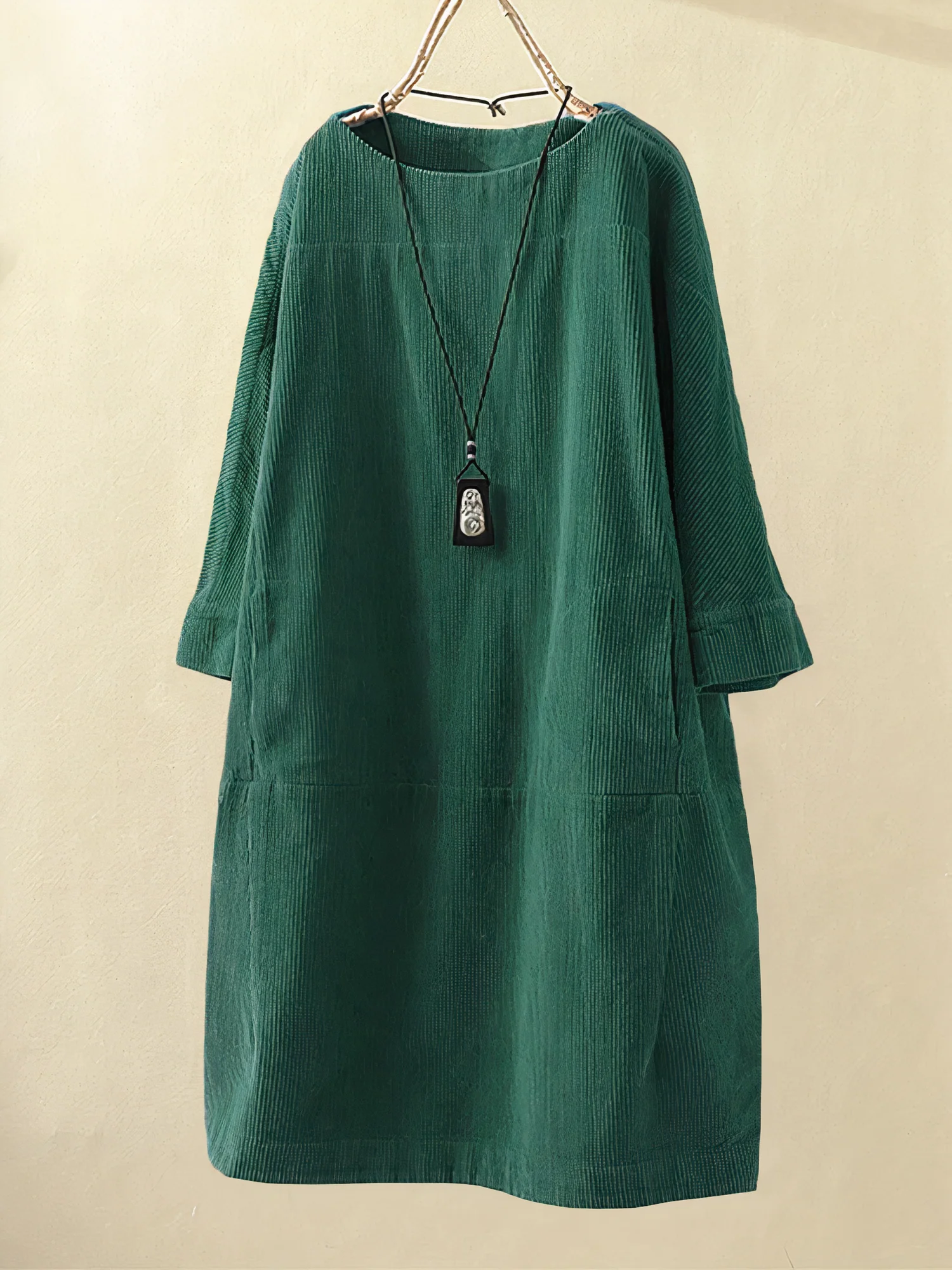 Iona | Dames corduroy jurk – Midi overhemdjurk met lange mouwen
