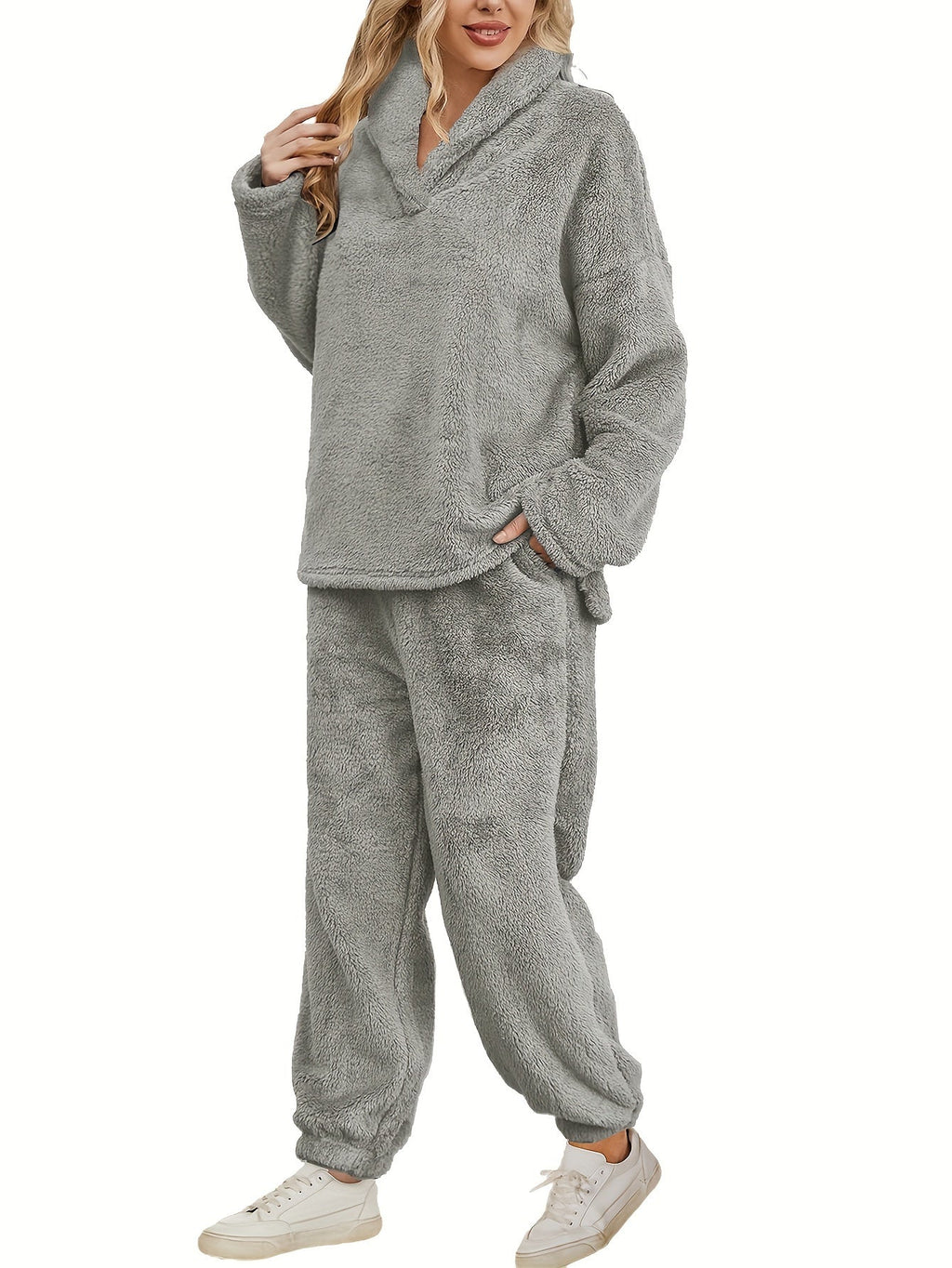 Drielle | Koraal Fleece Loungewear Set - Knusse Hoodie + Broek Warme Slaapkleding voor Herfst & Winter