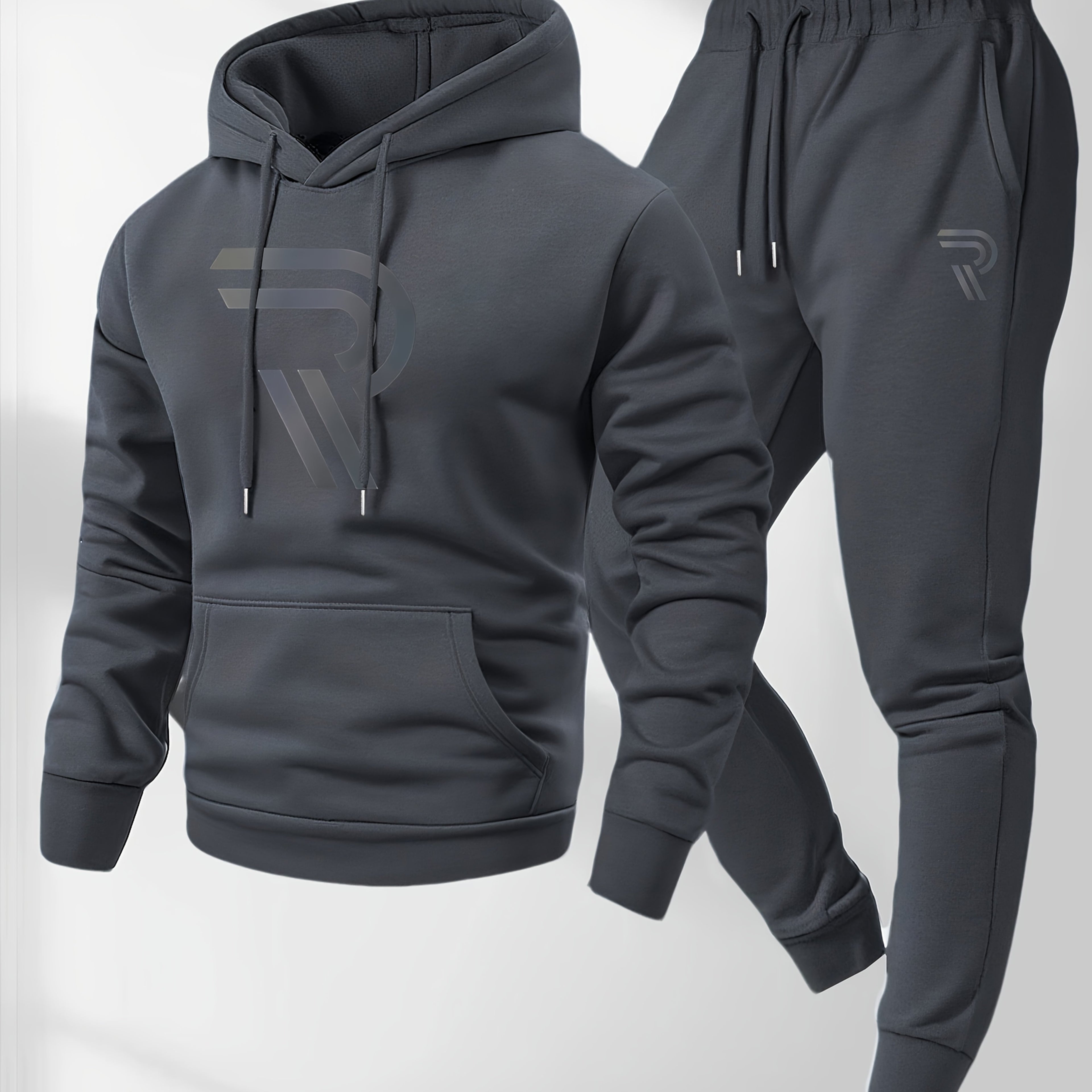 Knudsen | Ensemble de survêtement homme : sweat à capuche et pantalon – Logo « R », style décontracté, automne/hiver