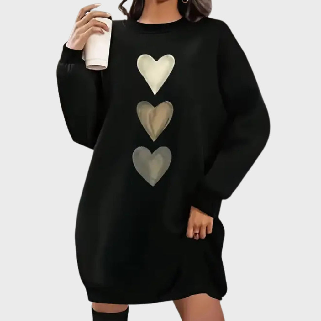 Baukje | Pull long à imprimé cœur, pull décontracté et confortable, haut d'hiver tendance