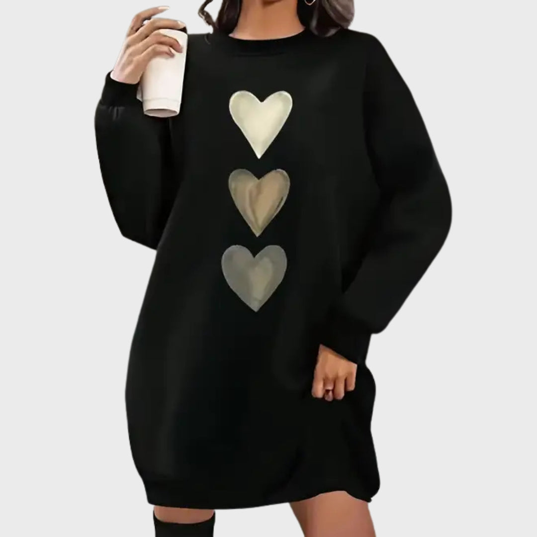 Baukje | Pull long à imprimé cœur, pull décontracté et confortable, haut d'hiver tendance