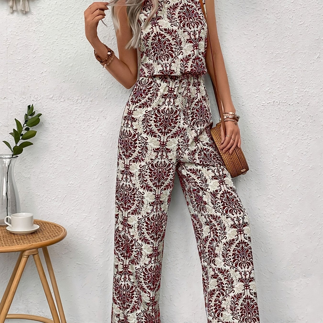 Lanira | Mouwloos eendelig stuk met tribalpatroon - Soepelvallende Boho-jumpsuit met elastische tailleband