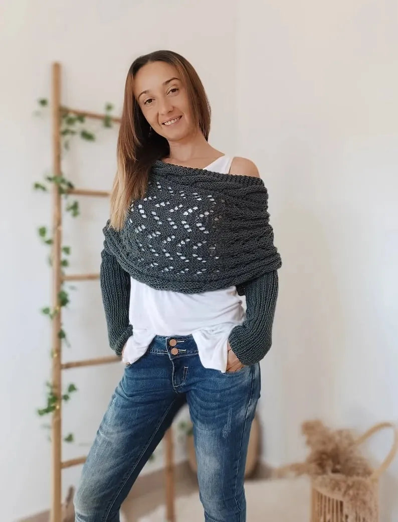 Winifred | Châle tricoté pour femme – Écharpe tricotée oversize confortable pour l'automne et l'hiver
