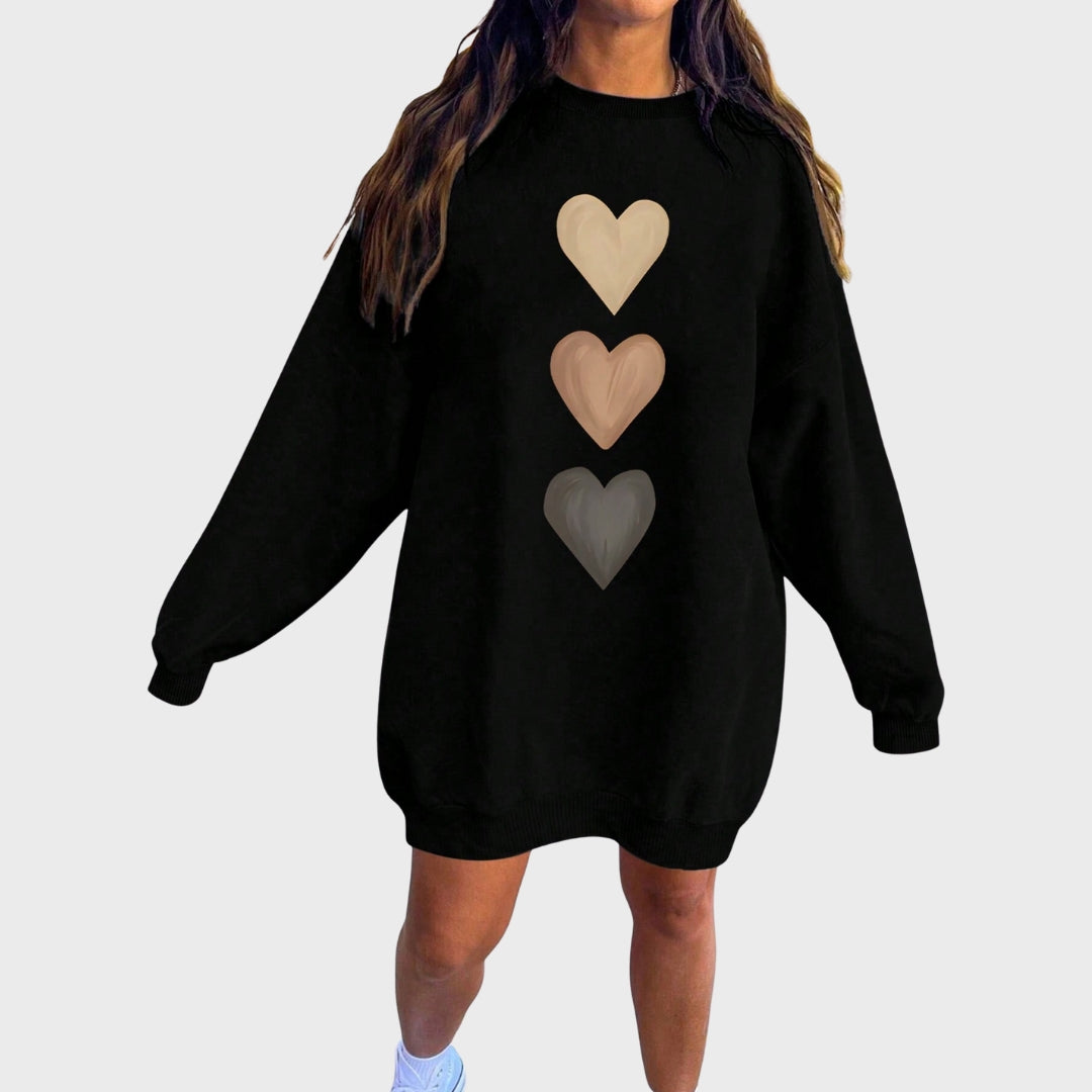 Baukje | Pull long à imprimé cœur, pull décontracté et confortable, haut d'hiver tendance