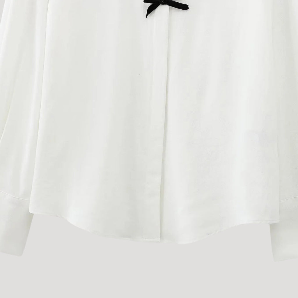 Ylena | Damesblouse met stippen en strik – Chiffon blouse met lange mouwen, elegante kantoor top
