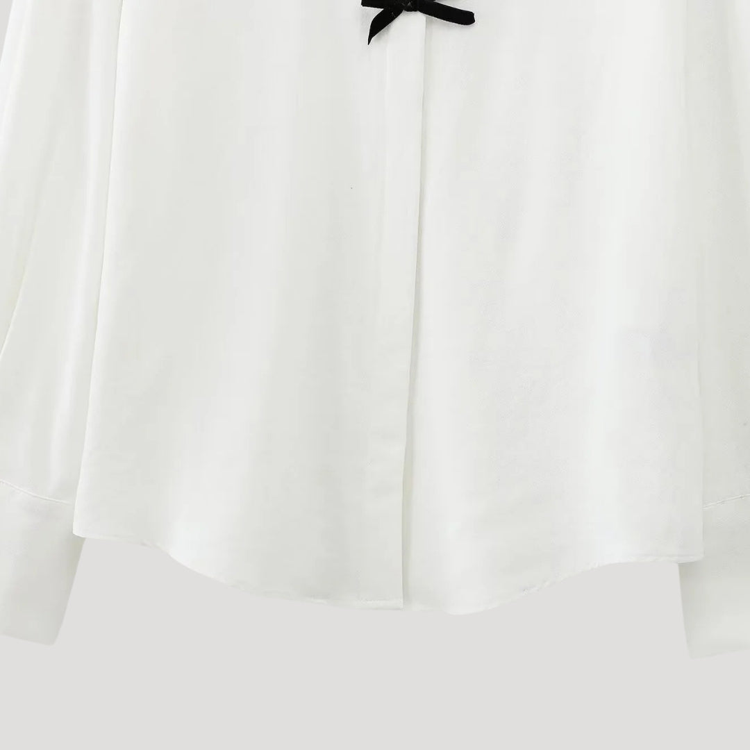 Ylena | Damesblouse met stippen en strik – Chiffon blouse met lange mouwen, elegante kantoor top