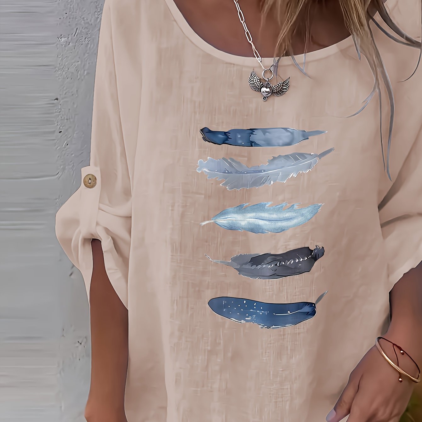 Myrala | Damesblouse met print en knopen – Casual shirt met ronde hals en losse pasvorm