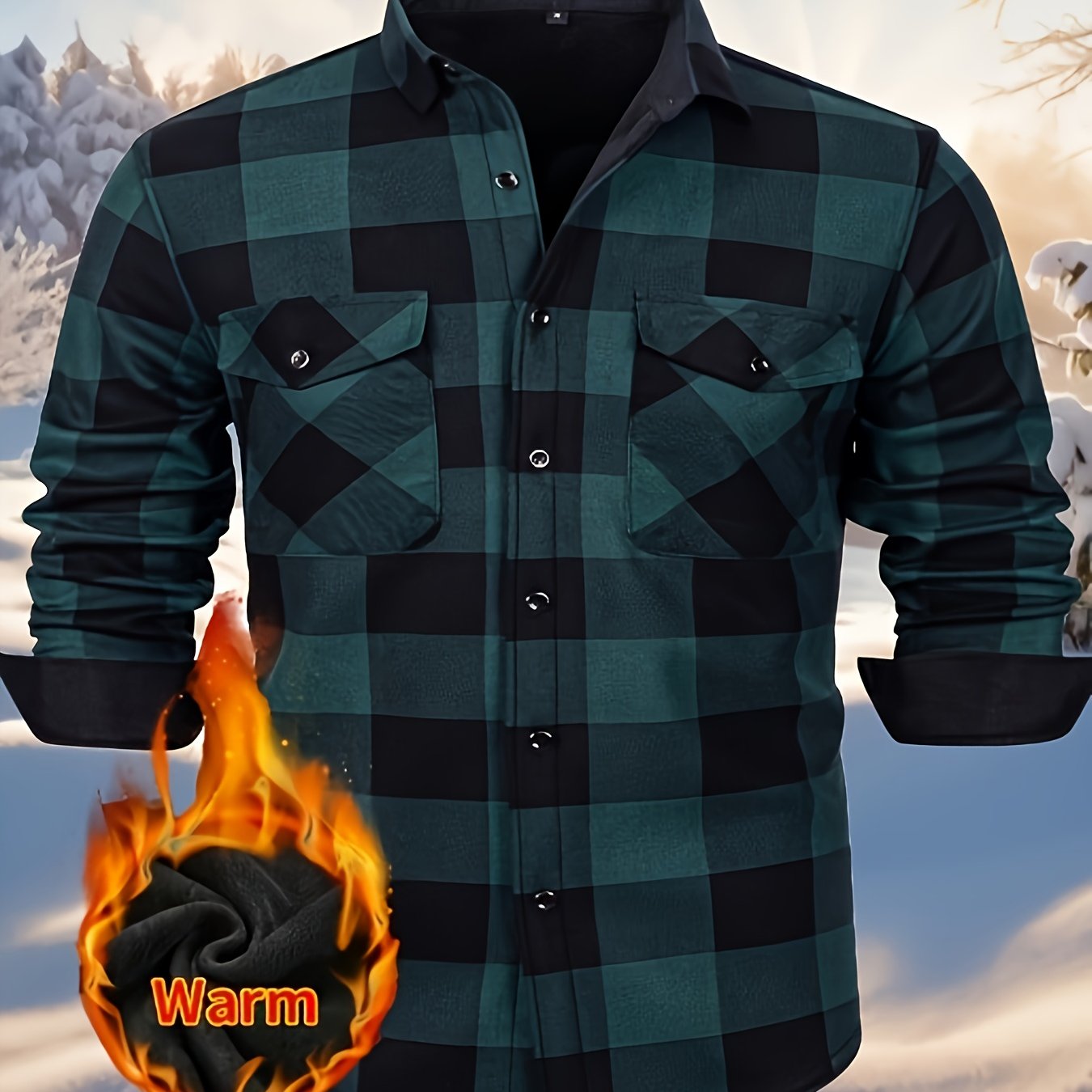 Simeon | Chemise en flanelle thermique épaisse pour homme – motif à carreaux épais d'hiver avec boutons