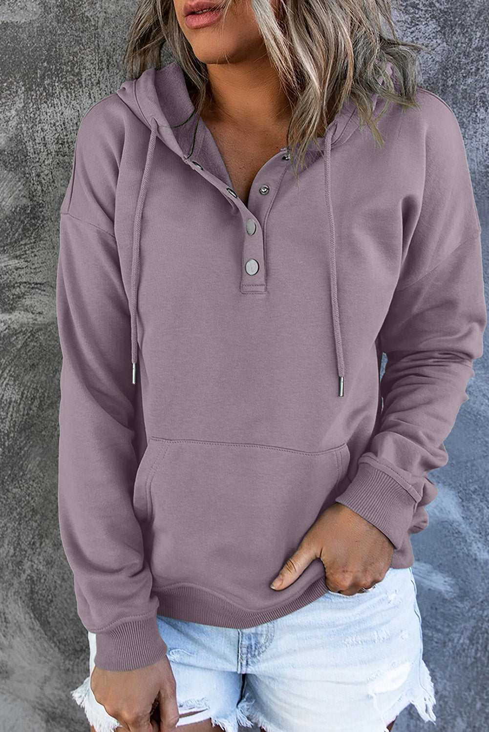 Diletta |  Basic hoodie – Drukknopen aan de voorkant, verstelbaar trekkoord, casual pullover-sweatshirt