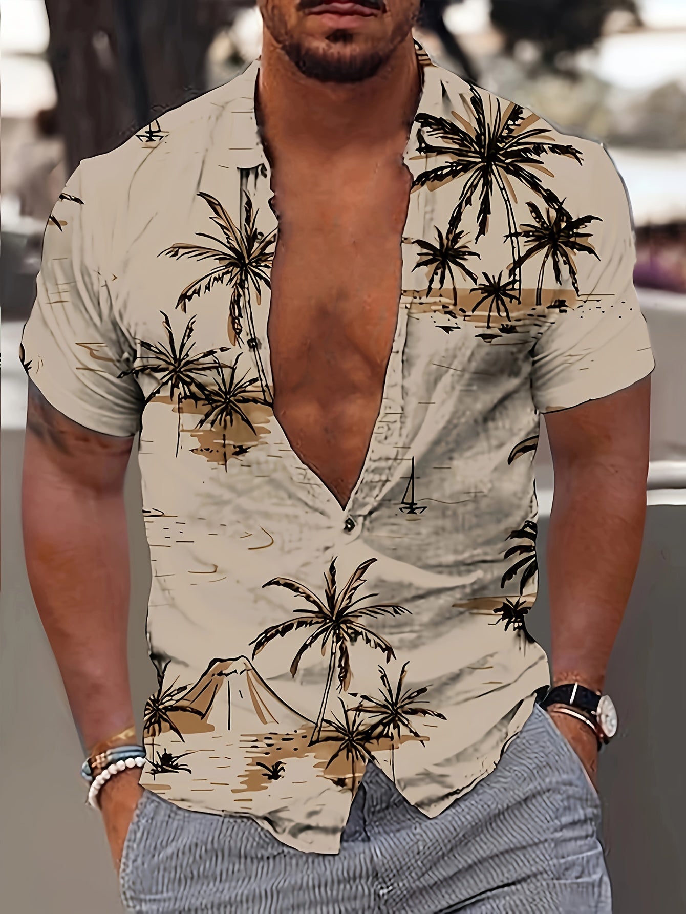 Malron | Heren Hawaiiaans Shirt met Kokospalm Print – Casual Vakantie Strand Zomer Overhemd