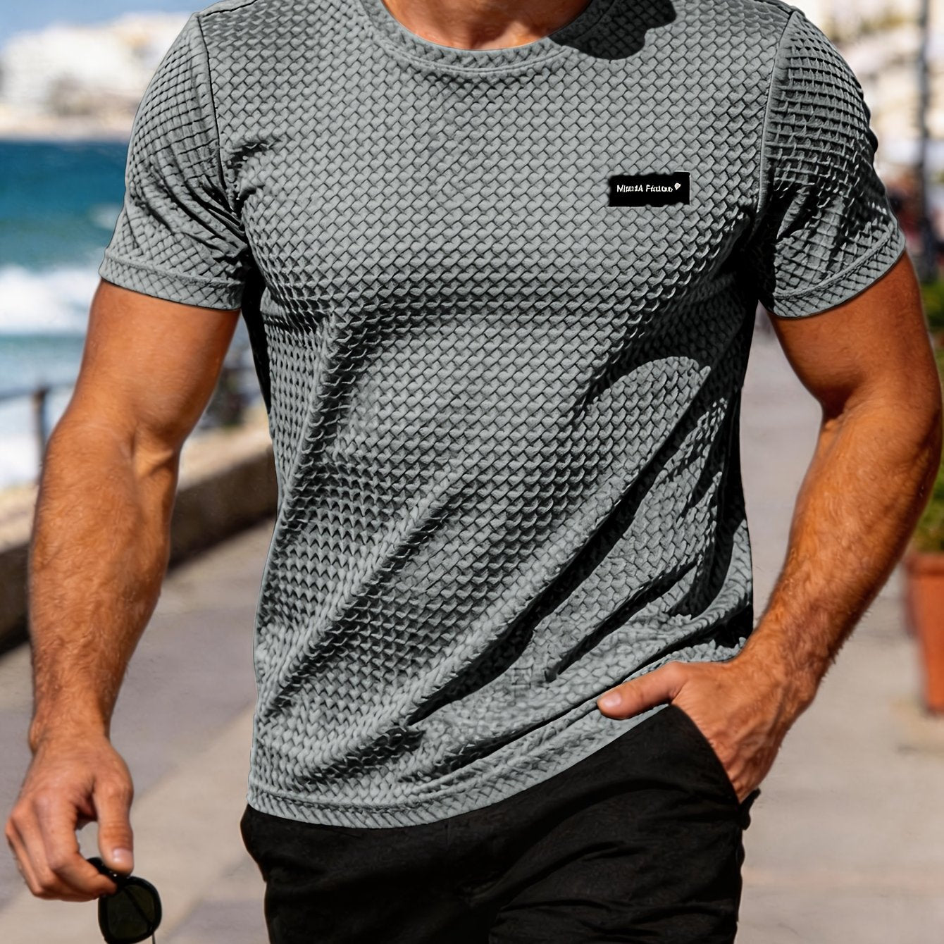 Gavi |Heren ademend sport T-shirt – geruit stretch shirt met korte mouwen