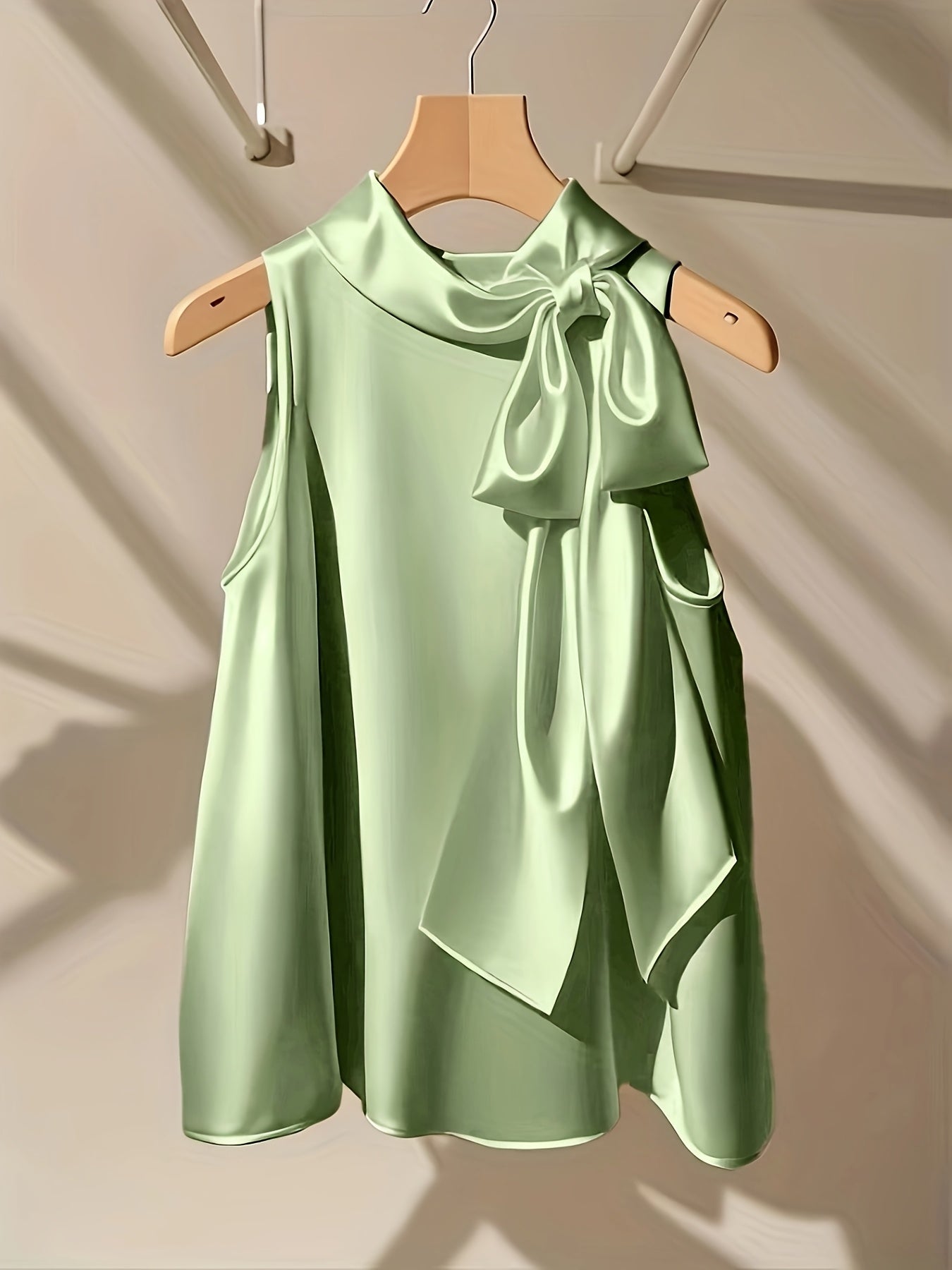 Azae | Mouwloze damesblouse met strik, elegant, effen, ronde hals