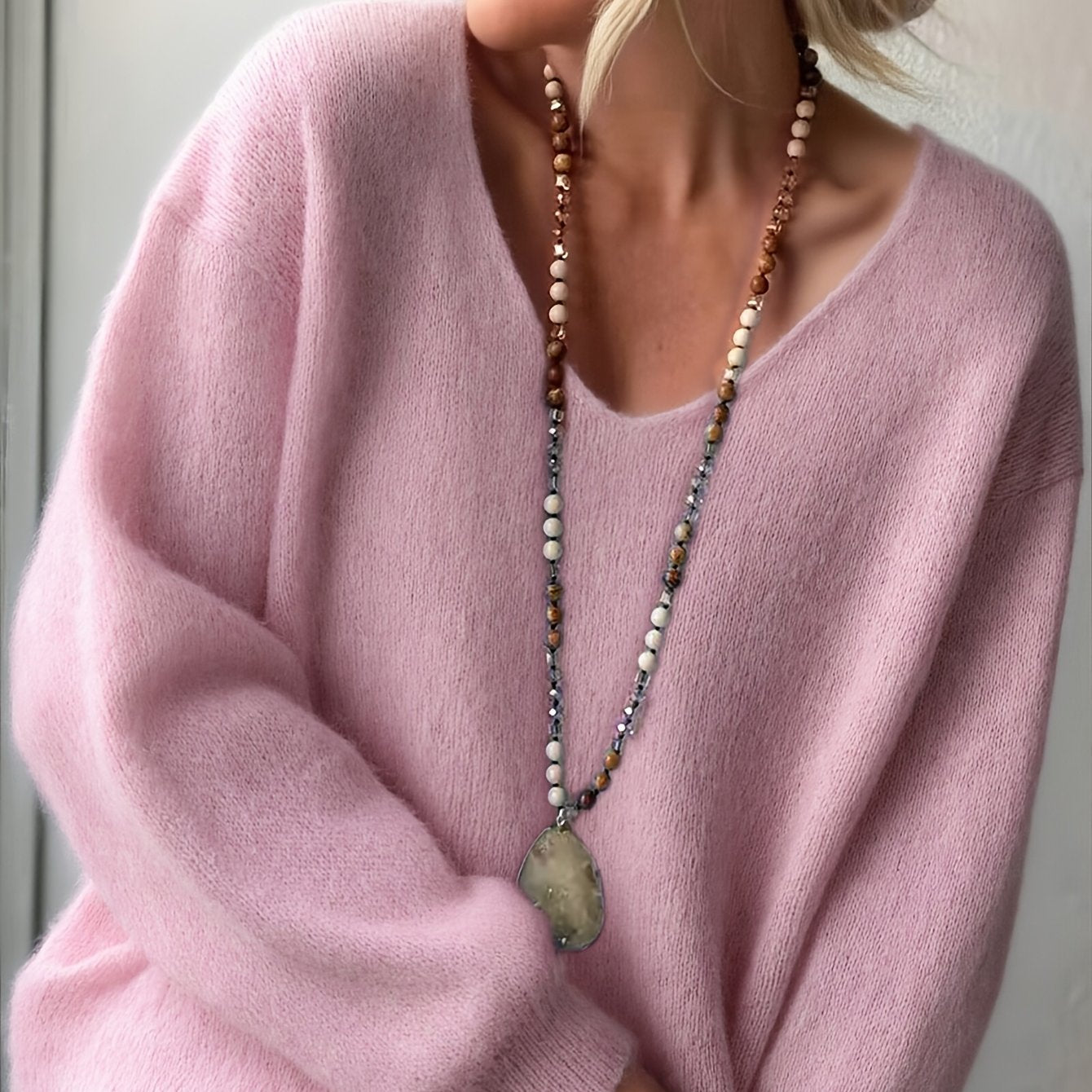 Rhian | Elegante V-hals trui voor dames, lange mouwen, effen kleur, zacht gebreid