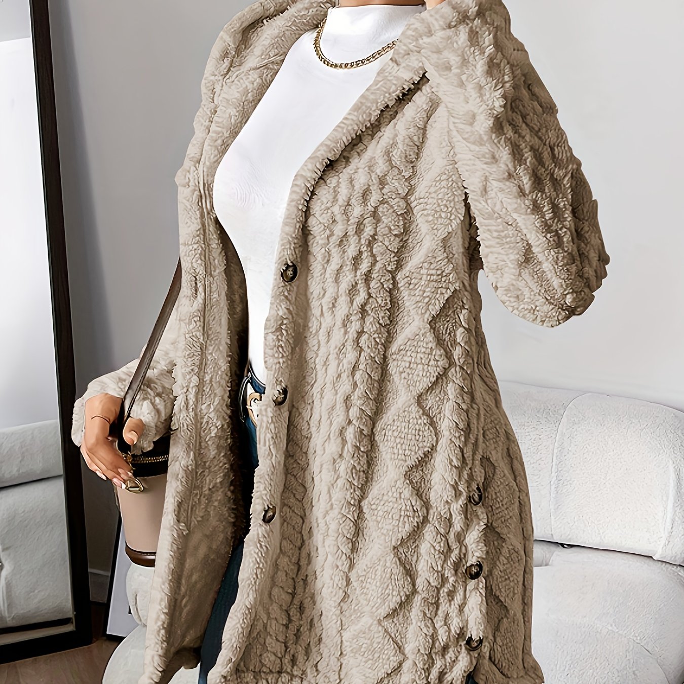 Palithra | Flauschiger, langer Damen-Kapuzencardigan – Lockere Passform, weiches Kunstfell für Herbst &amp; Winter