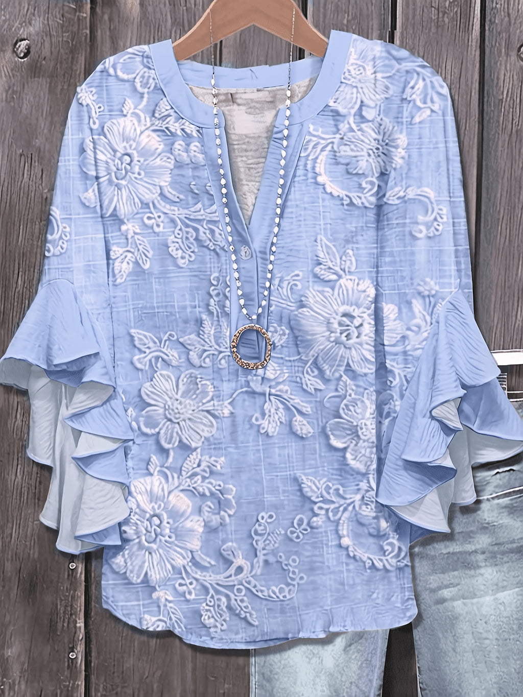 Avalyss | Damesblouse met print en volantmouwen – Casual, ruimvallende pullover