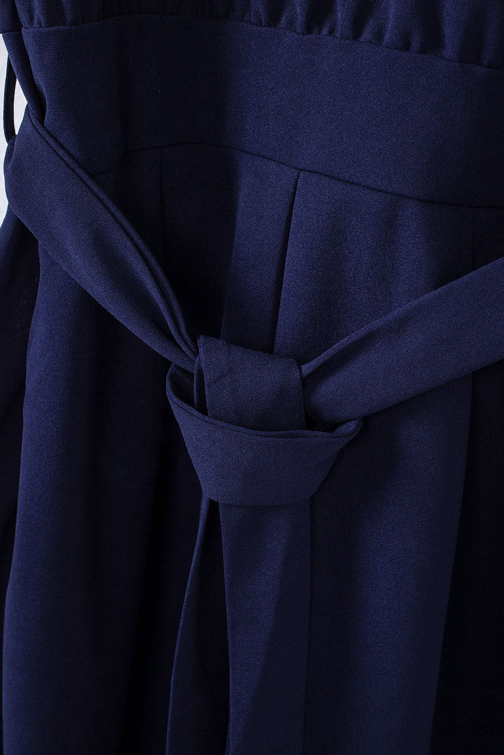 Halvoria | Dames Blauwe Elegante Jumpsuit – Met Polslange Mouwen, Tailleceintuur en Wijde Pijpen