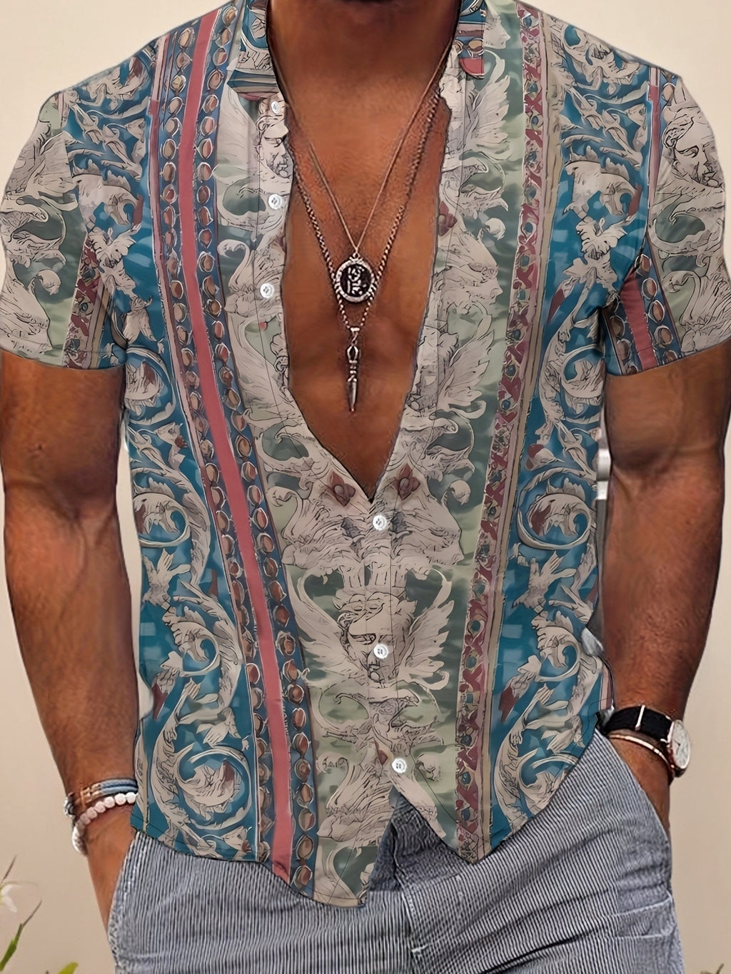 Zaythor | Overhemd met korte mouwen – bloemen retro print, zomers casual overhemd