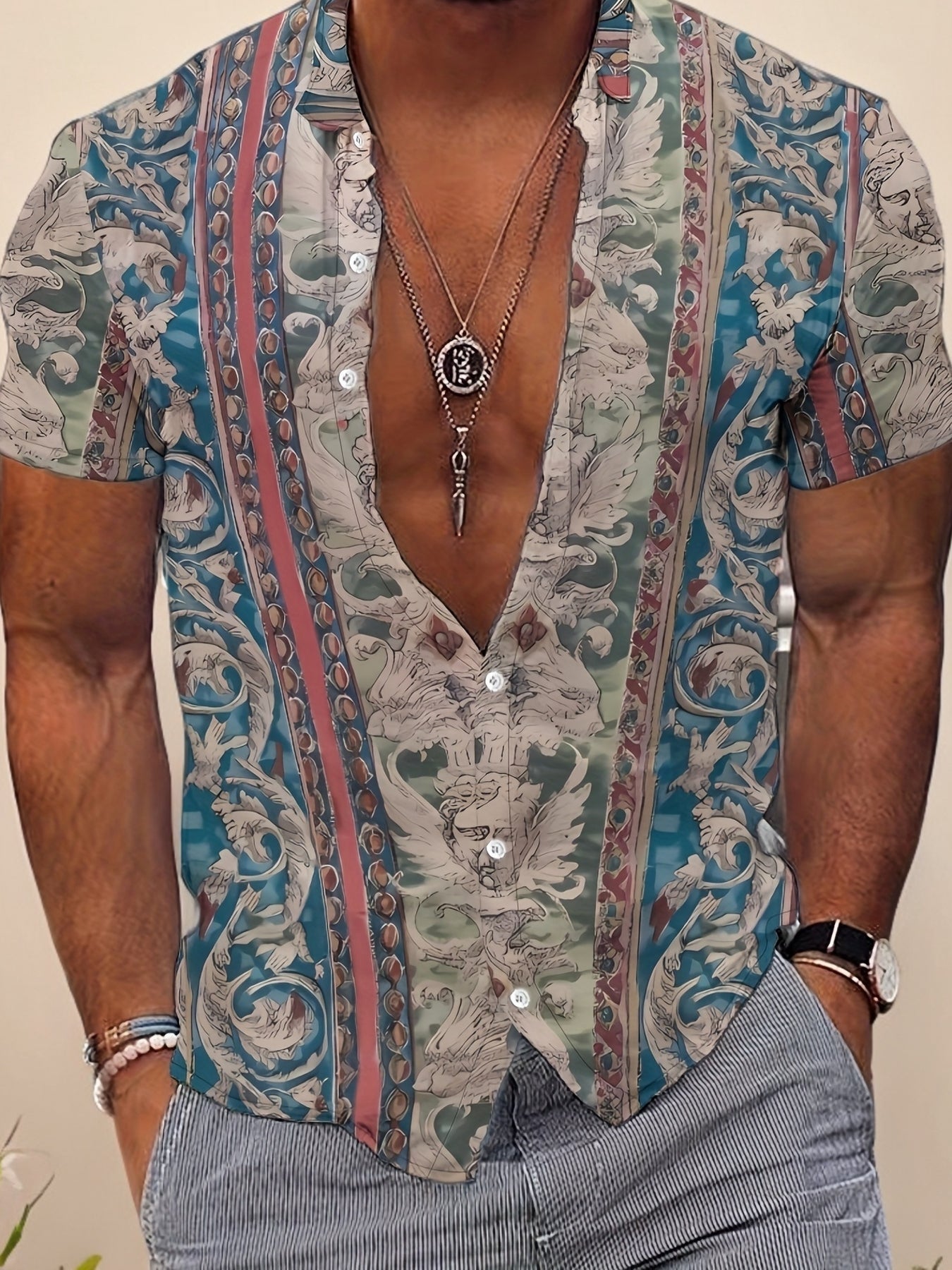 Zaythor | Overhemd met korte mouwen – bloemen retro print, zomers casual overhemd