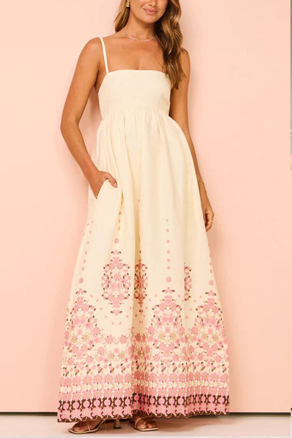 Jirelle | Dames maxi-jurk van linnenmix met bloemenprint