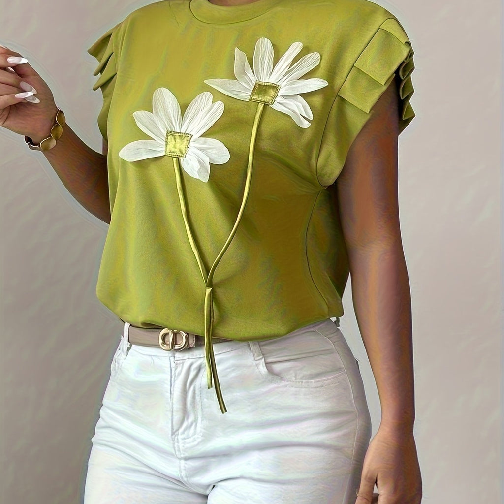 Cybelle | Mouwloze top met bloemenprint en contrasterende details voor dames - Casual, lichtgewicht zomert-shirt
