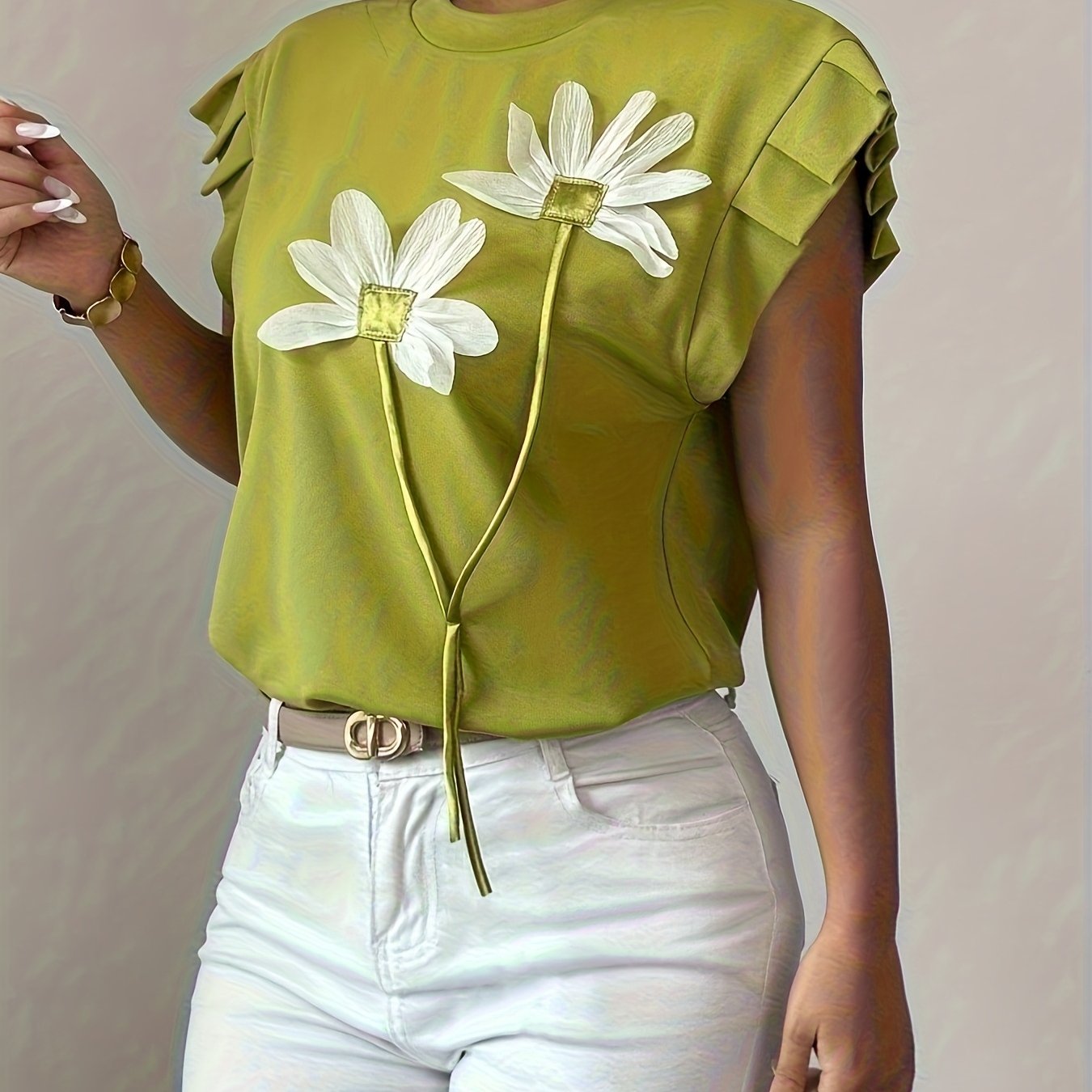 Cybelle | Mouwloze top met bloemenprint en contrasterende details voor dames - Casual, lichtgewicht zomert-shirt