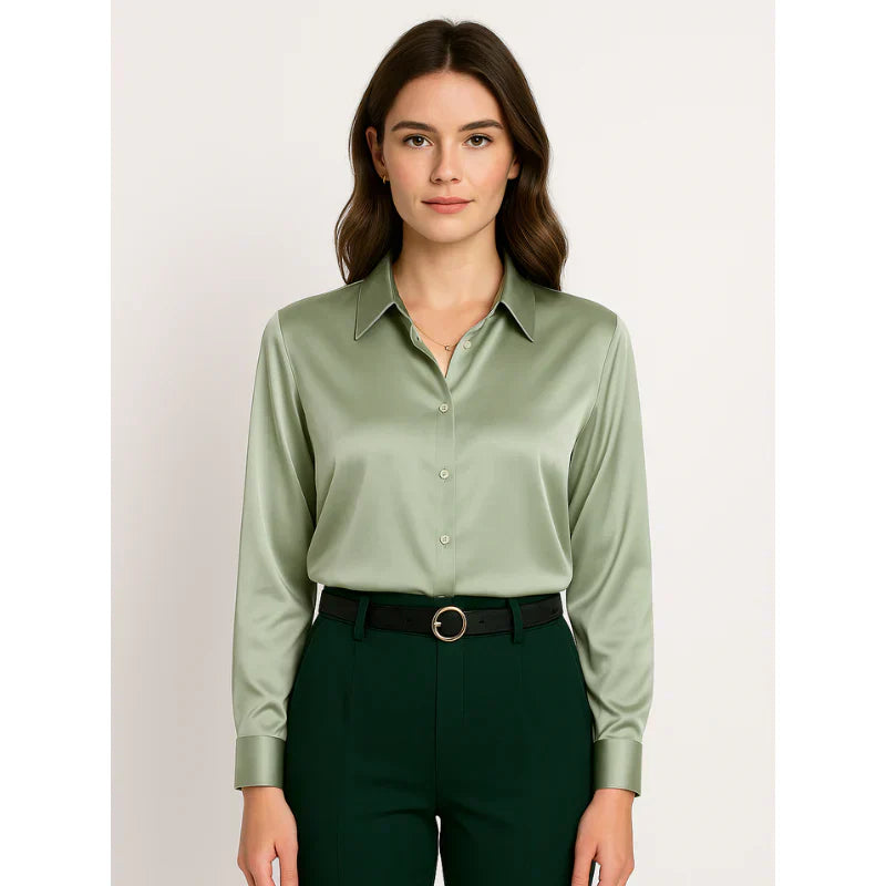 Sylmirae | Satijnen blouse voor dames – Chique top met knopen voor op kantoor