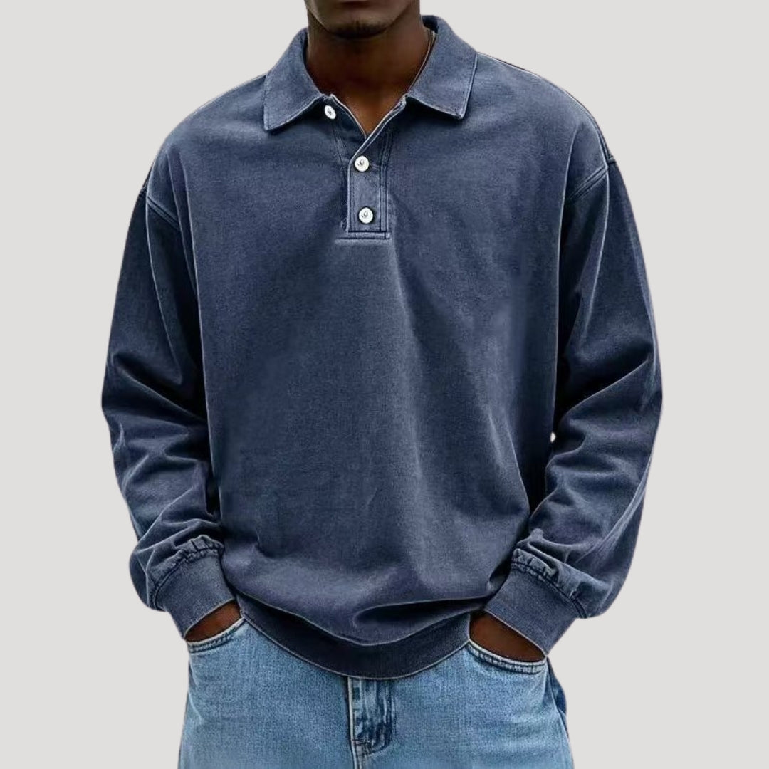 Lumor | Polo voor heren van zacht geborsteld katoen – Casual comfortabel shirt met lange mouwen