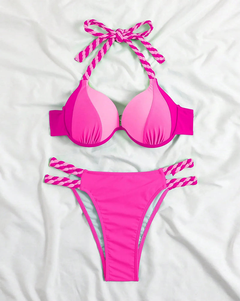 Cazelle | Halterbikini voor dames met kleurblokken – Tweedelig zwempak met hoge taille