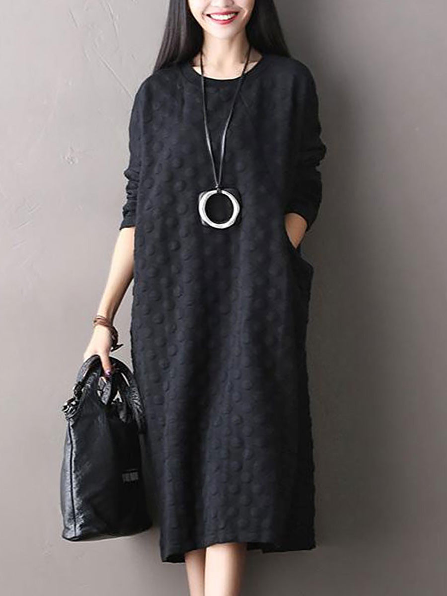 Lyssara | Midi-jurk met stippen in grote maten – casual katoenen model met lange mouwen