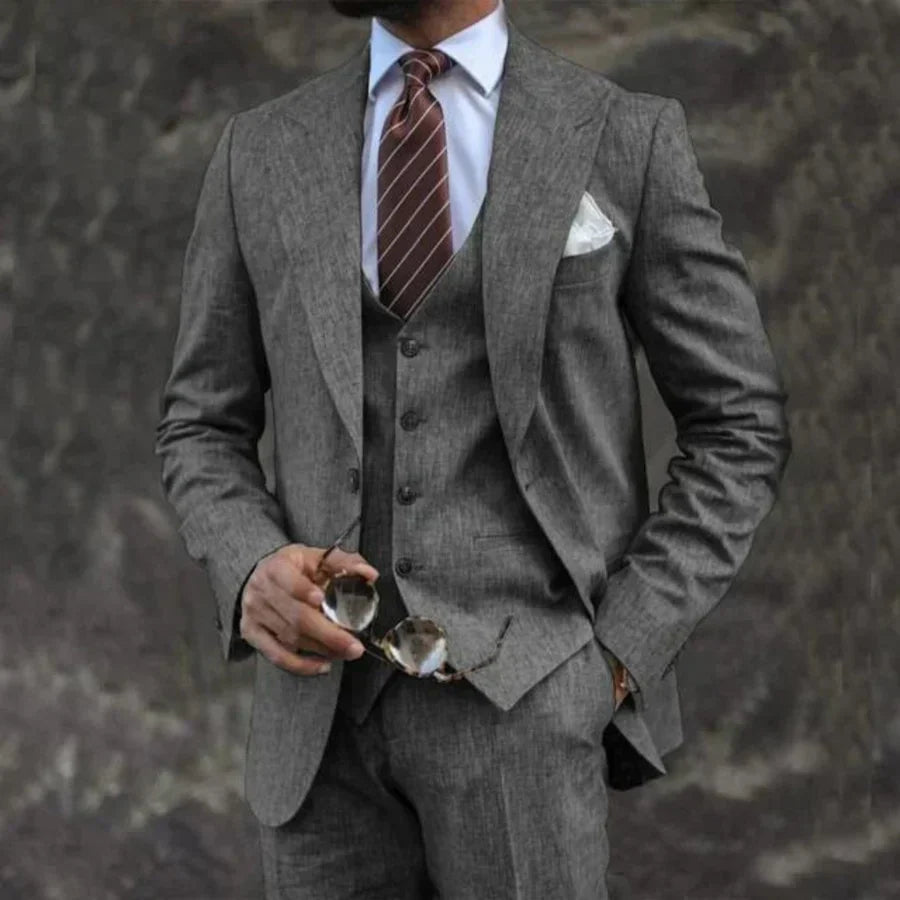 Henricus | Dreiteiliger Leinenanzug für Herren – Elegantes Set aus Blazer, Jacke und Hose, leichtes formelles Outfit
