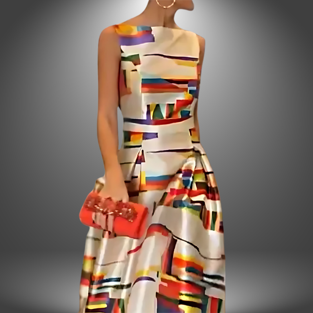 Ovia | Maxijurk met geometrische print – Lange boho-zomerjurk voor dames voor op het strand